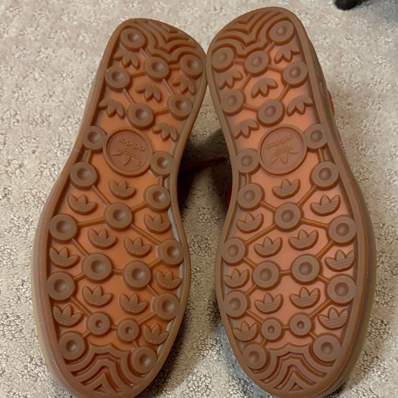 Red Suede Adidas Gazelle Sneakers with Pink Stripes and Navy Accents - Picture 3 of 6